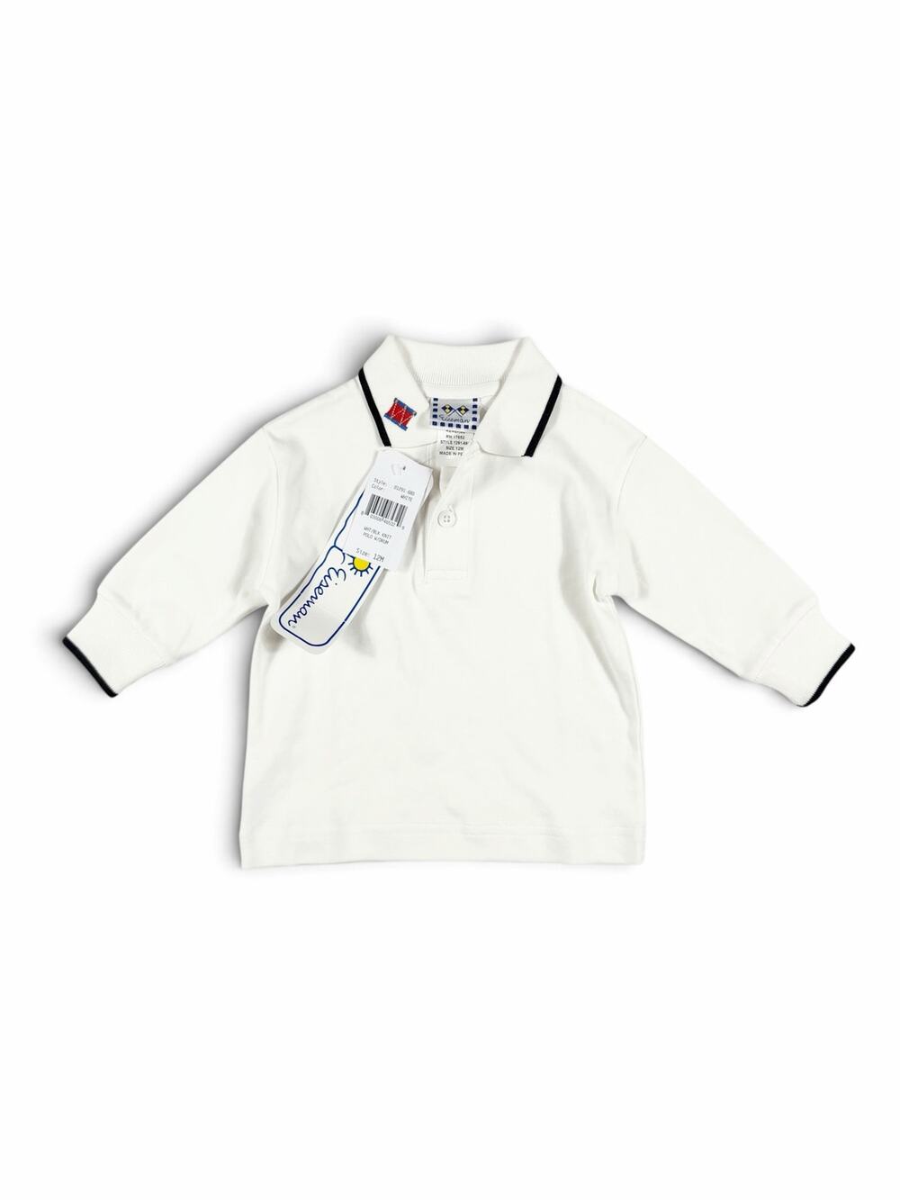 Florence Eiseman Baby Long Sleeve Knit Polo Shirt White Black 12 Months